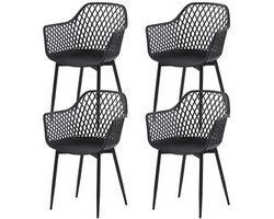 EGGREE Set van 4 tuinstoelen met armleuningen - loungestoelen - Tuinstoelen - Maximale belasting: 120 kg - Zwart