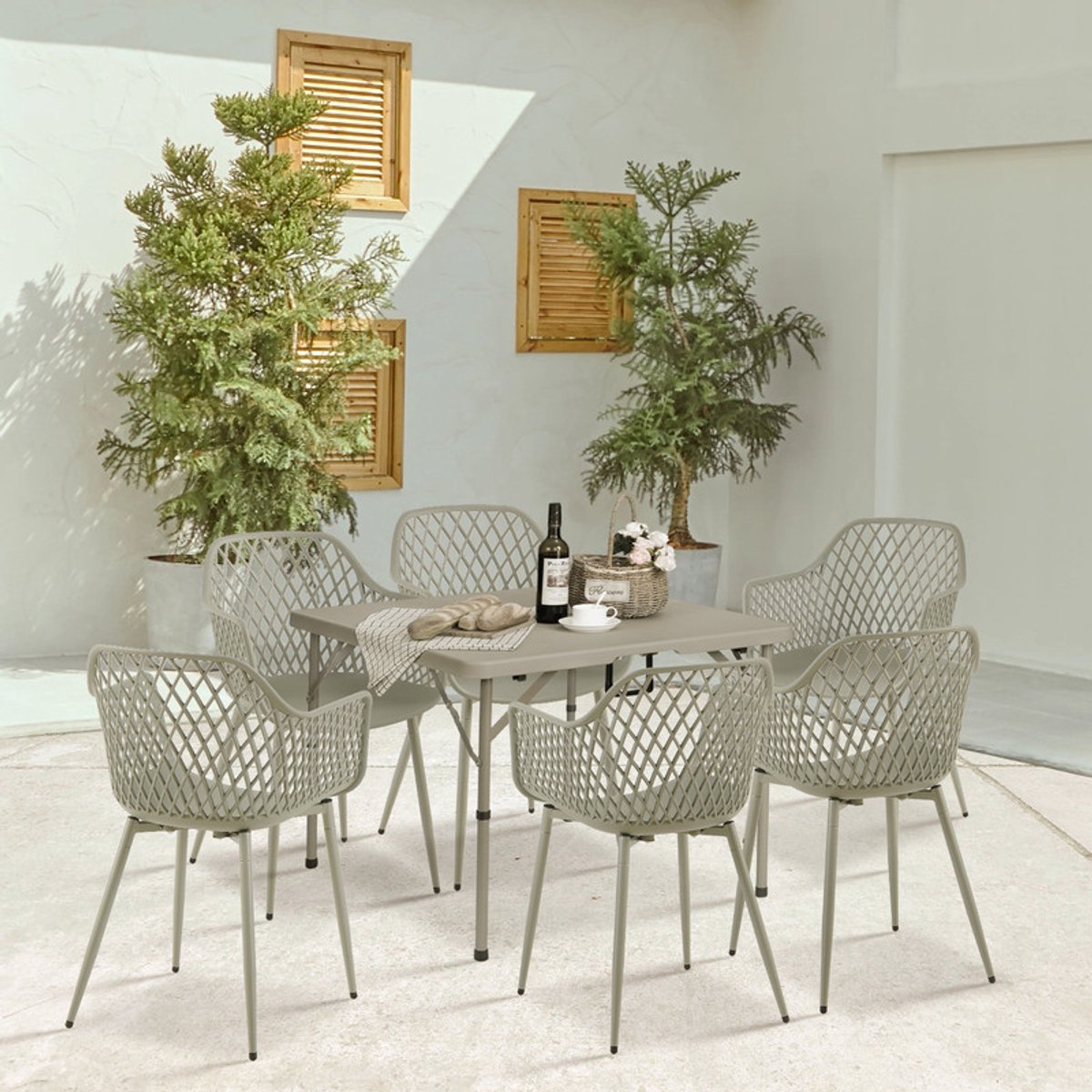 EGGREE set van 6 grijze tuinstoelen met armleuningen thumbnail 3