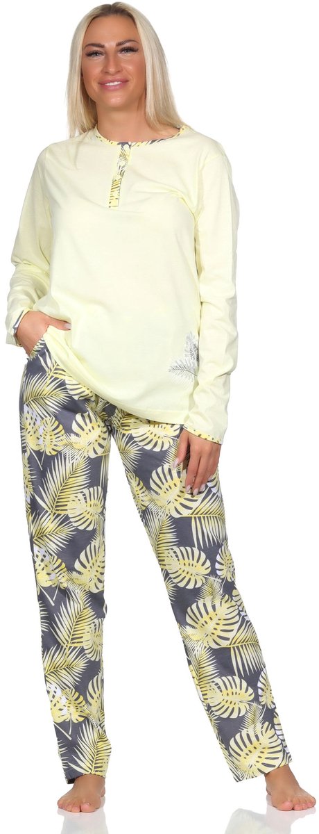 Normann Dames Pyjama met Lange Mouw en Broek in Bloemenprint - Ook in Oversizes gelb