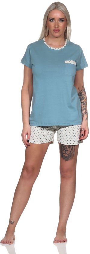Normann damespyjama shorty met korte mouwen en korte pyjamabroek in stippenlook