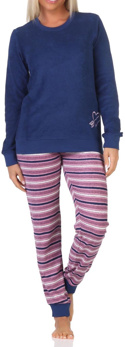 Normann Mooie damespyjama van badstof met manchetten en hartjesmotief - ook in oversize navy