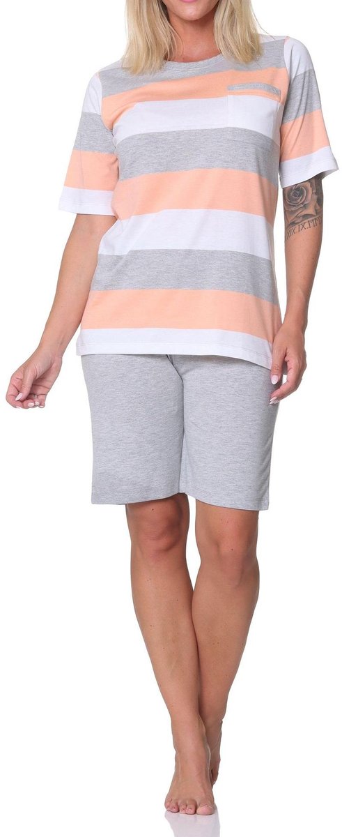 Normann Dames Capri Pyjama Korte Mouwen Blokstreep - Ook in Oversizes apricot
