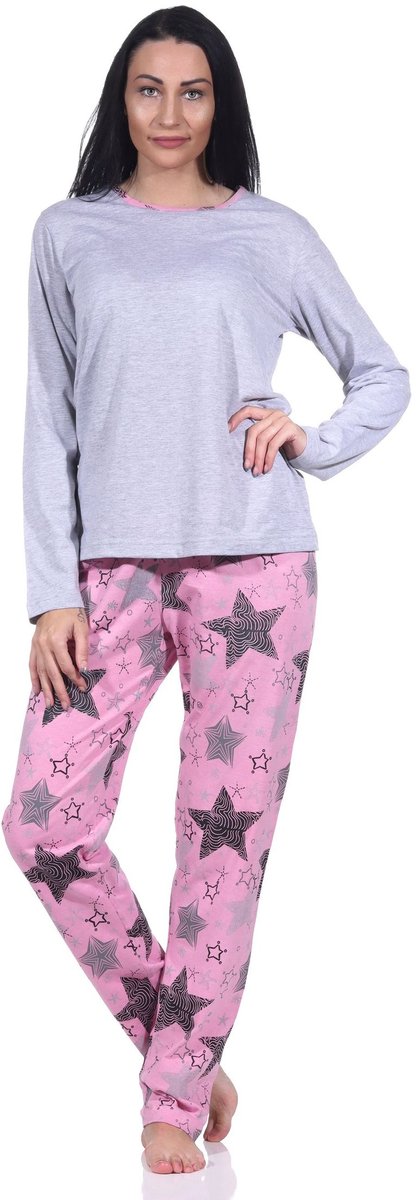 Normann damespyjama met lange mouwen en pyjamabroek in een prachtig sterrenpatroon grau