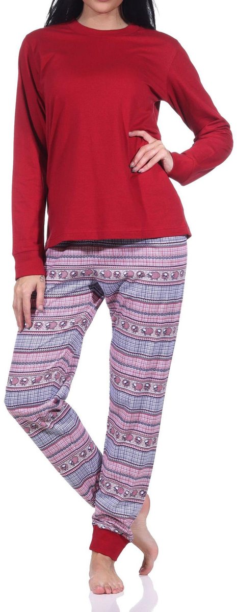 Normann damespyjama met lange mouwen en manchetten in een mooie etnische look rot