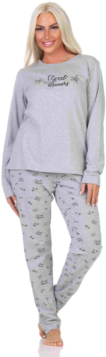 Normann dames pyjama lange mouw in sterrenlook grau
