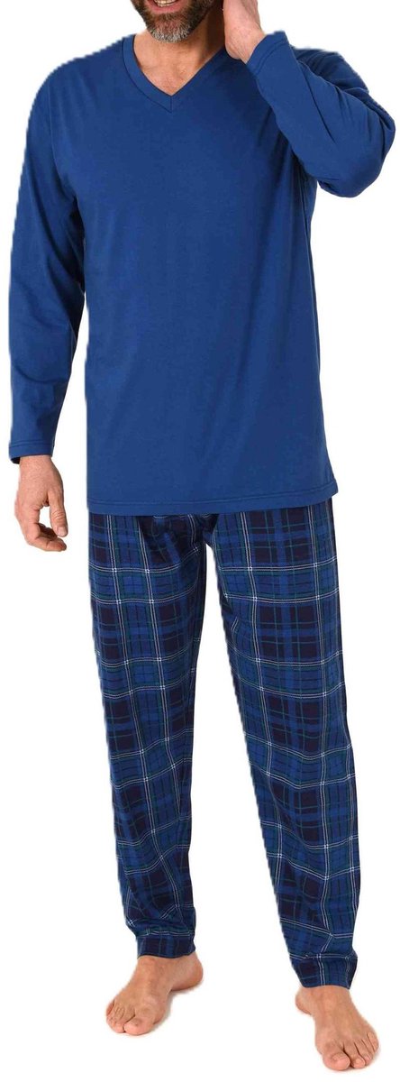 Normann herenpyjama met lange jersey pyjamabroek in geruite look