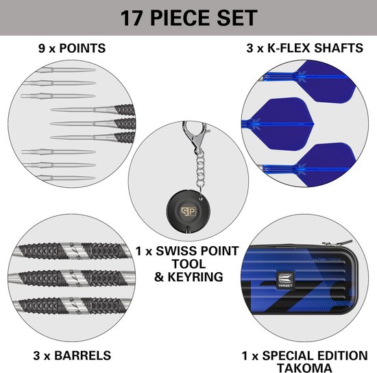 Target Darts 975 Ultra Marine Steel Tip Darts Set 24G Barrel 03 - 97.5% Tungsten Barrels met Levenslange Garantie - Swiss Point Systeem - K-Flex Flight en Shaft Systeem - Inclusief Takoma Wallet van Merkloos — afbeelding 4