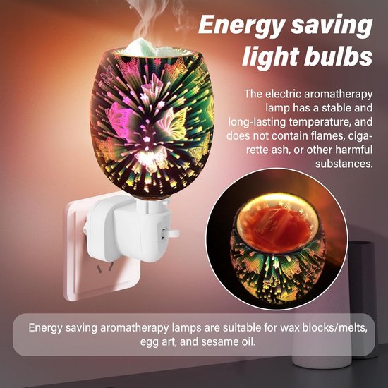 Ynkkvre - Aromalamp - elektrische waxmelter lamp - 3D glazen design - sfeerverlichting - geschikt voor slaapkamer, kantoor en yoga van Ynkkvre — afbeelding 5