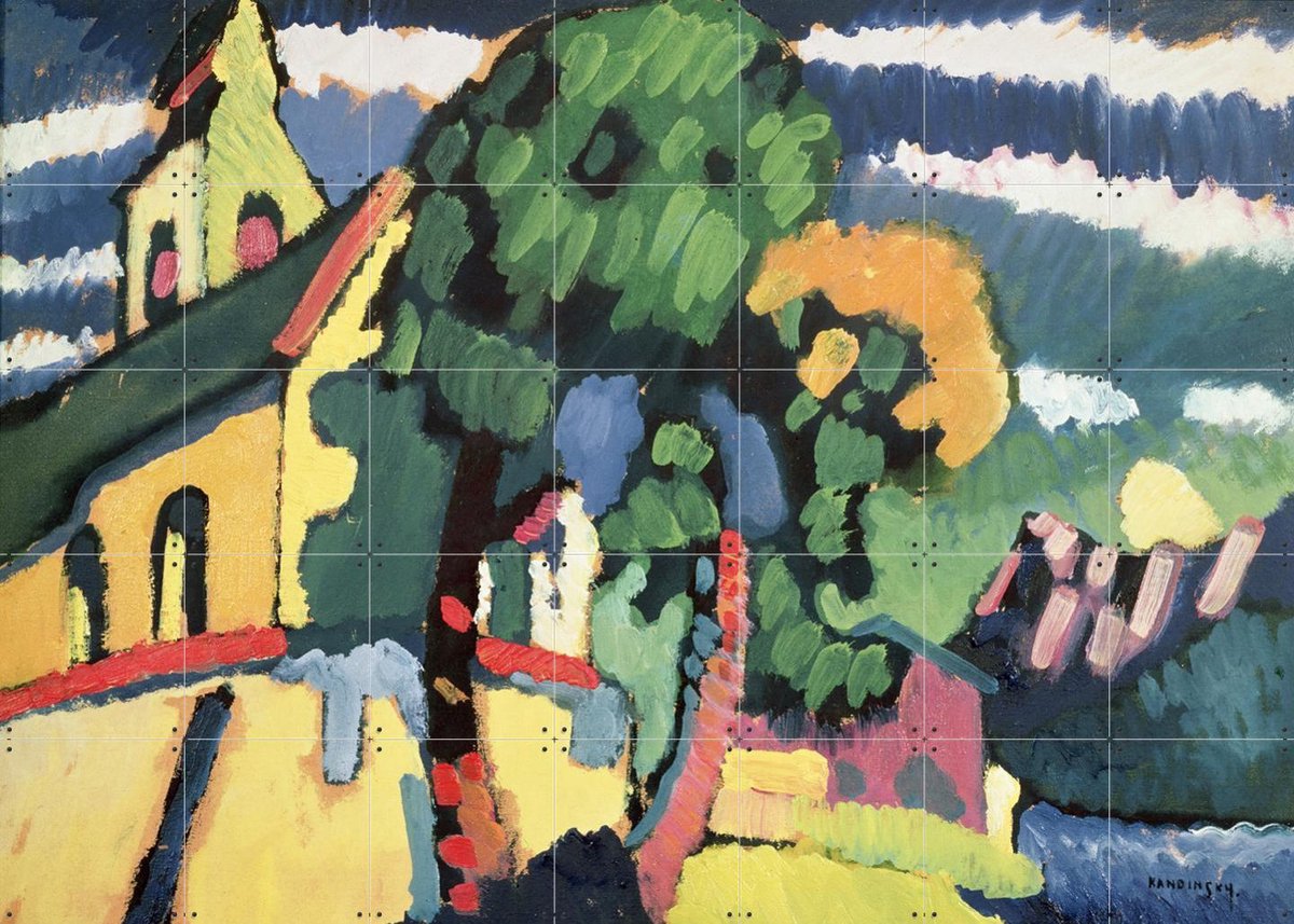 IXXI Bavaria Landscape with a Church, Kandinsky & Bridgeman Images - 140 x 100 cm - Gratis ophangtool - Grote wanddecoratie en posters - Olieverf