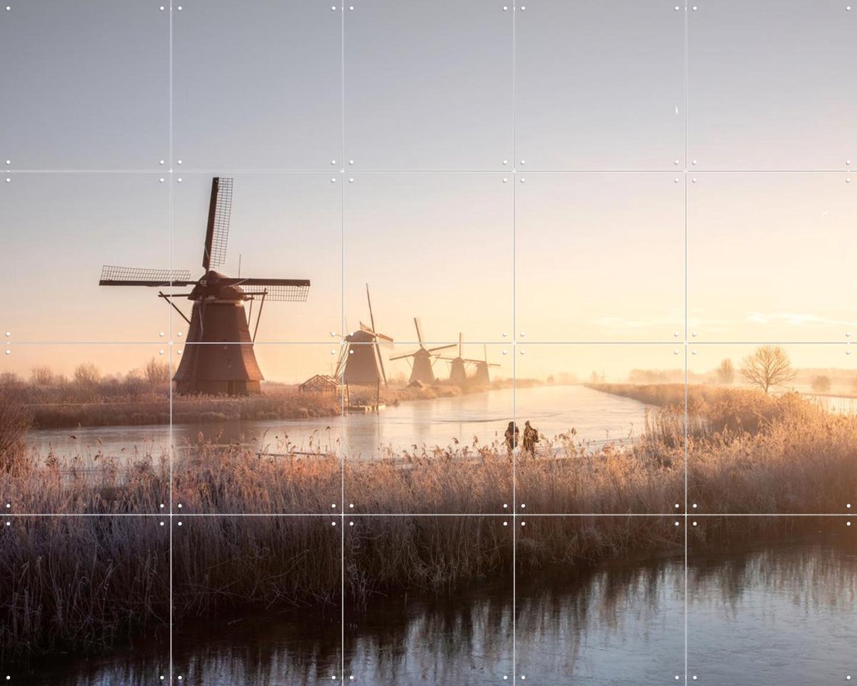 IXXI Dutch Sunrise at Kinderdijk, Claire Droppert - 100 x 80 cm - Gratis ophangtool - Grote wanddecoratie en posters - Impressionisme, Fotografie