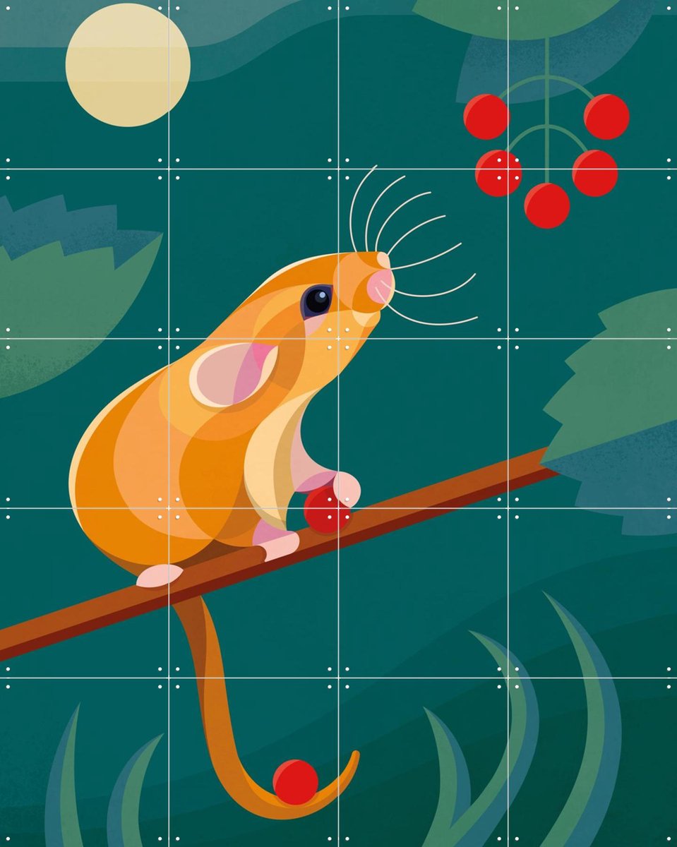 IXXI Hazelmuis, Elke Uijtewaal - 80 x 100 cm - Gratis ophangtool - Grote wanddecoratie en posters - Illustraties, Speels, Geometrische Kunst, Digitale