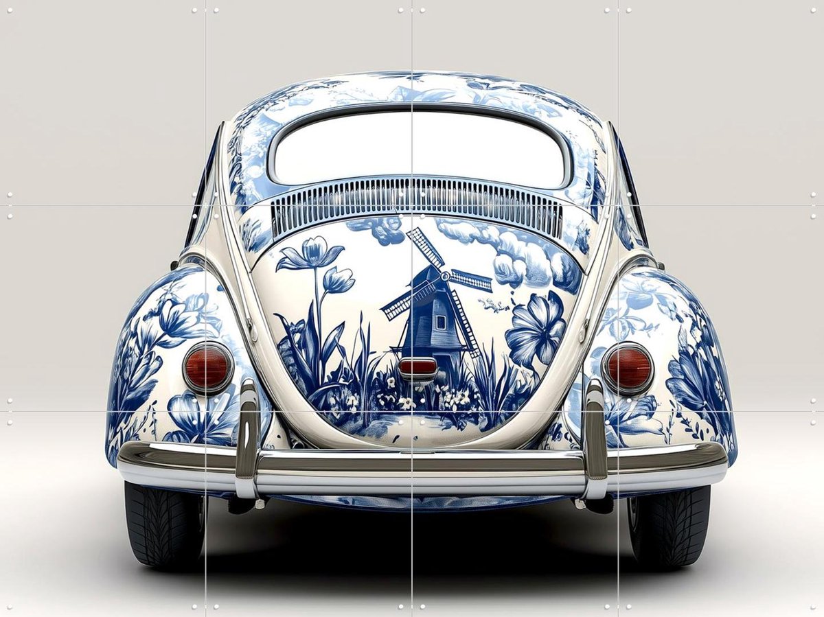 IXXI Delfts Blauwe Kever, Margriet Hulsker - 80 x 60 cm - Gratis ophangtool - Grote wanddecoratie en posters - Grafisch Ontwerp, Vintage