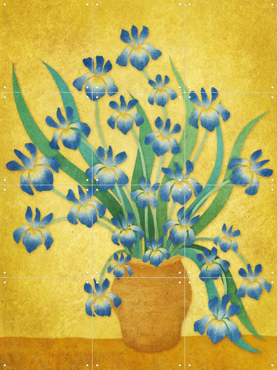 IXXI Irises, Rebecca Flaherty & Van Gogh 21st Century - 60 x 80 cm - Gratis ophangtool - Grote wanddecoratie en posters - Klassiek, Illustraties
