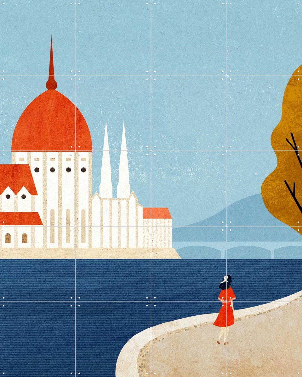 IXXI Autumn in Budapest, Henry Rivers - 80 x 100 cm - Gratis ophangtool - Grote wanddecoratie en posters - Vintage, Illustraties, Minimalisme