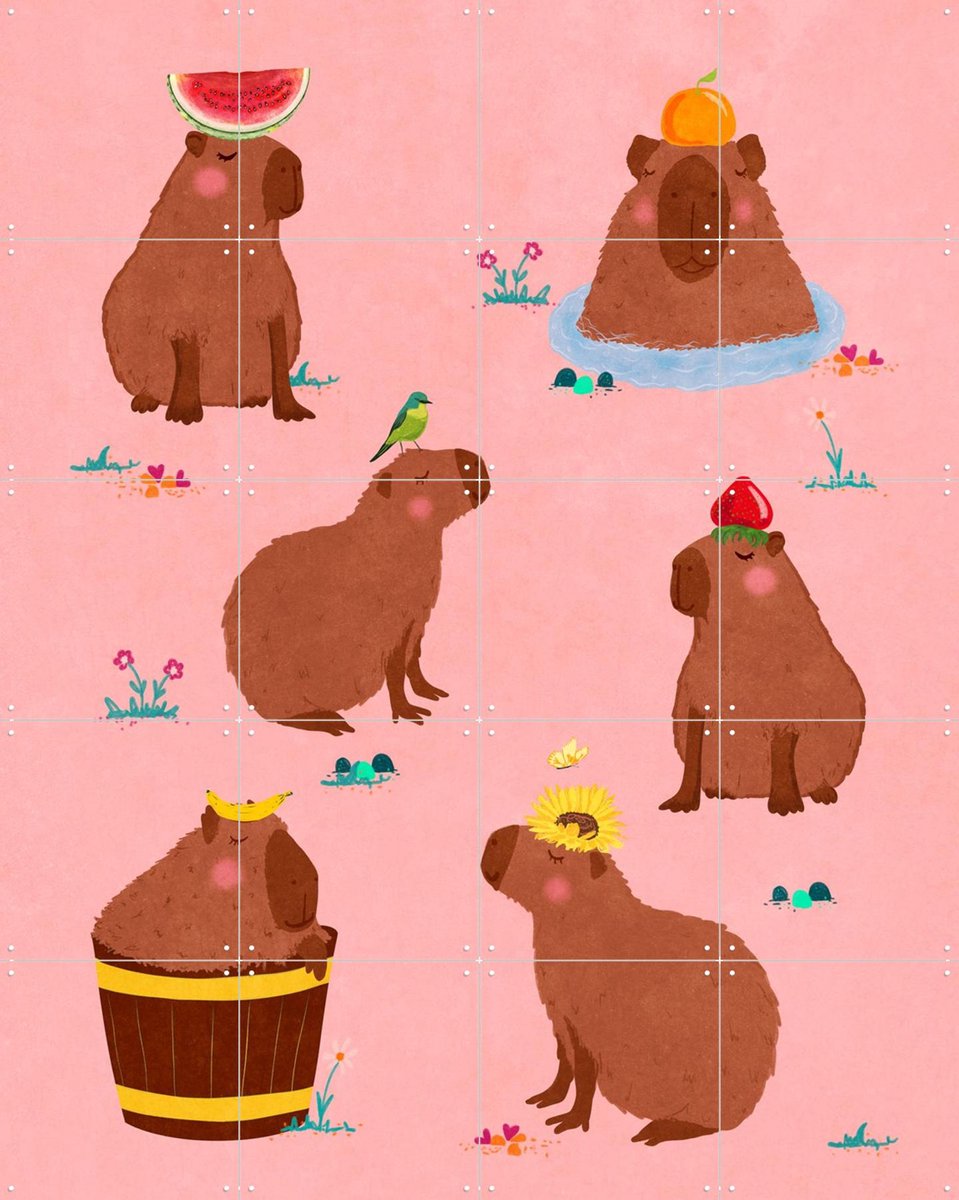 IXXI Capybara Collage, Raissa Oltmanns - 80 x 100 cm - Gratis ophangtool - Grote wanddecoratie en posters - Kleurrijk, Fantasierijk, Speels