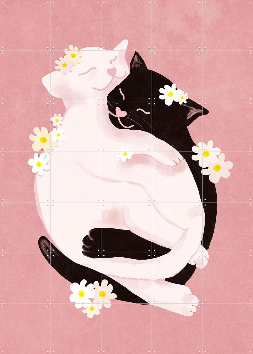 IXXI Cuddling Cats, Raissa Oltmanns - 100 x 140 cm - Gratis ophangtool - Grote wanddecoratie en posters - Cartoonesk, Digitale Kunst, Illustraties