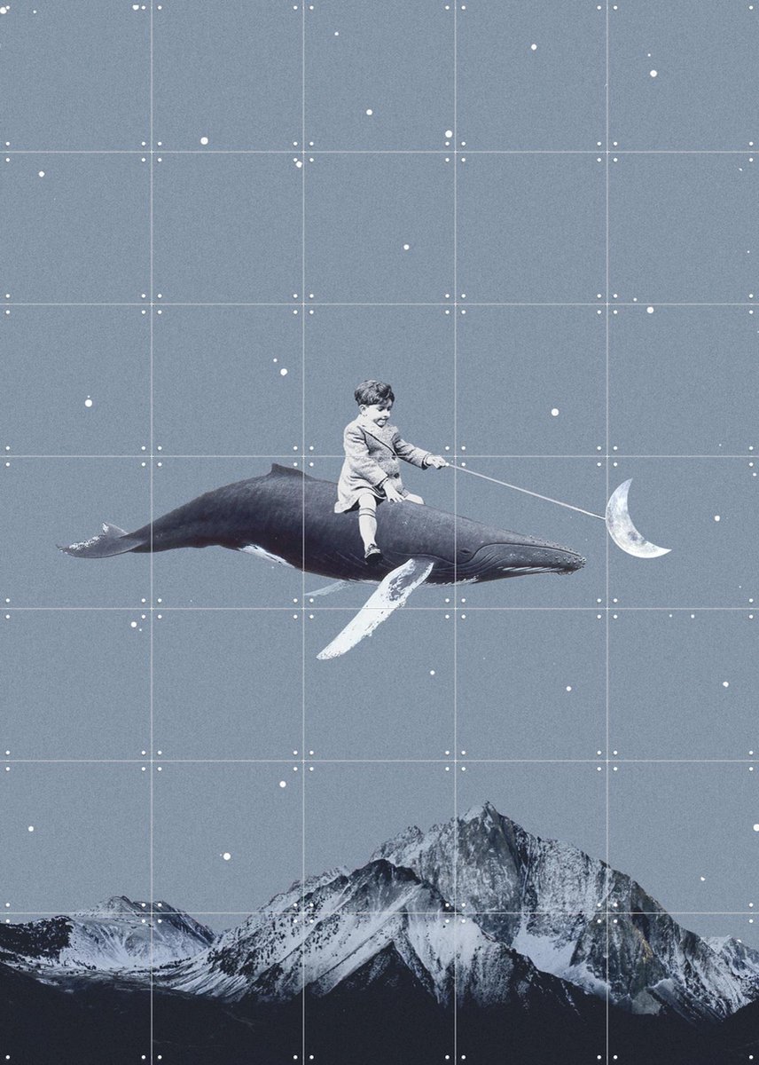 IXXI Aim for the Moon, Maarten Léon - 100 x 140 cm - Gratis ophangtool - Grote wanddecoratie en posters - Surrealisme, Illustraties, Collage, Mancave