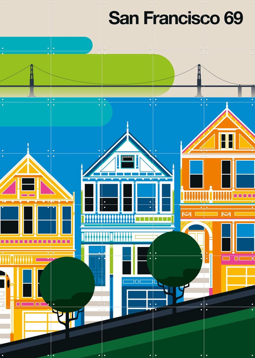 IXXI San Francisco 69, Bo Lundberg - 100 x 140 cm - Gratis ophangtool - Grote wanddecoratie en posters - Illustraties, Geometrische Kunst, Grafisch