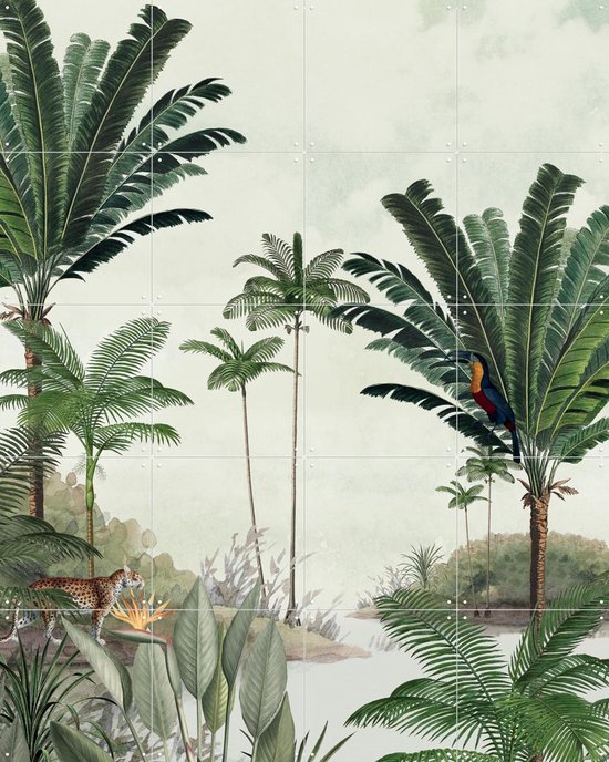 IXXI Rainforest, Creative Lab Amsterdam - 80 x 100 cm - Grote wanddecoratie en posters - Aquarel, Illustraties, Naturalisme, Kleurrijk, Slaapkamer