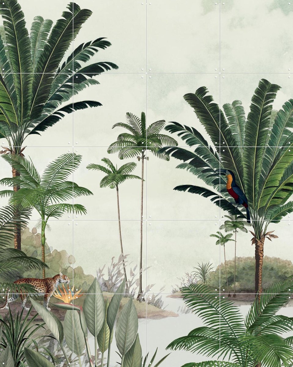 IXXI Rainforest, Creative Lab Amsterdam - 80 x 100 cm - Gratis ophangtool - Grote wanddecoratie en posters - Aquarel, Illustraties, Naturalisme