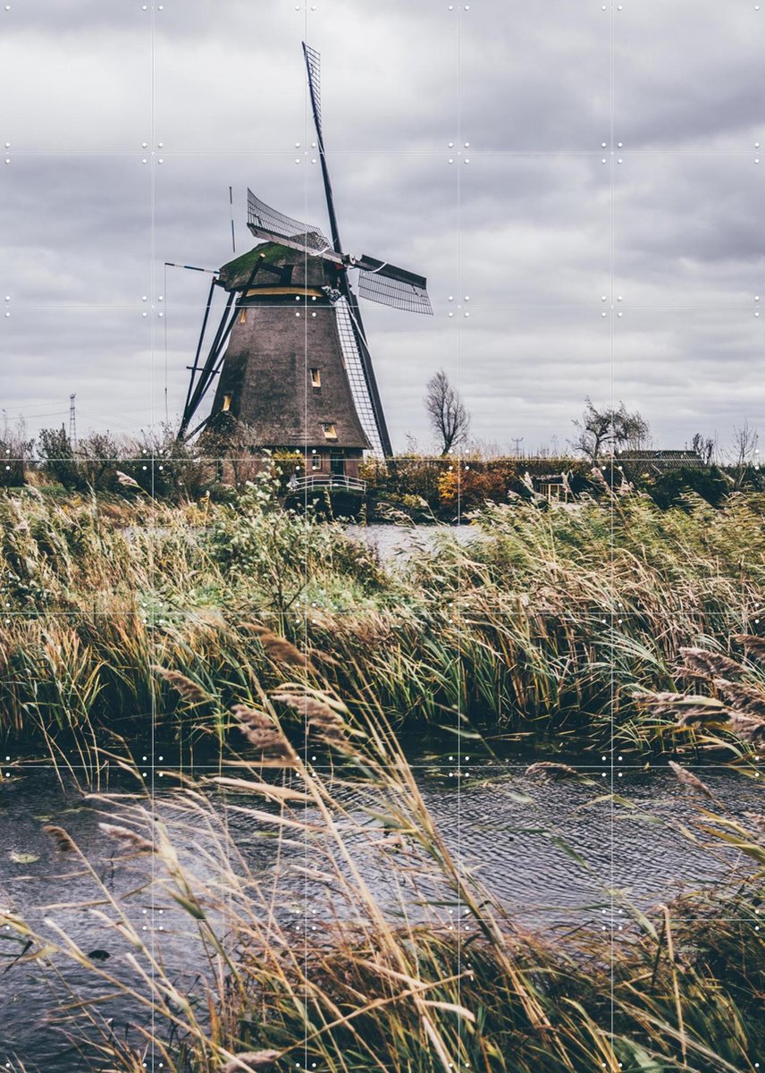 IXXI Storm in Kinderdijk, Pati Photography - 100 x 140 cm - Gratis ophangtool - Grote wanddecoratie en posters - Fotografie, Gang, Woonkamer, Winter