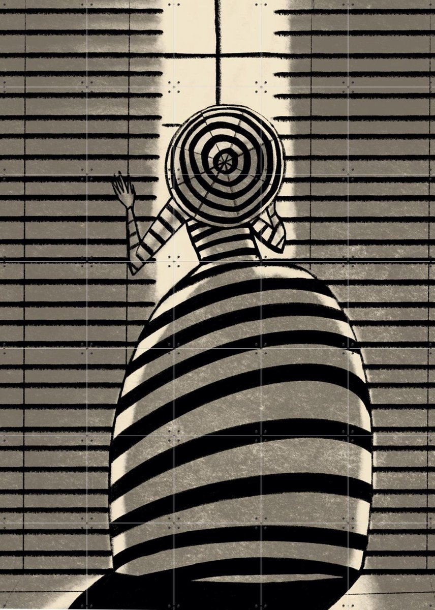 IXXI Lady Umbrella, Jeska Verstegen - 100 x 140 cm - Gratis ophangtool - Grote wanddecoratie en posters - Grafisch Ontwerp, Line art, Strepen