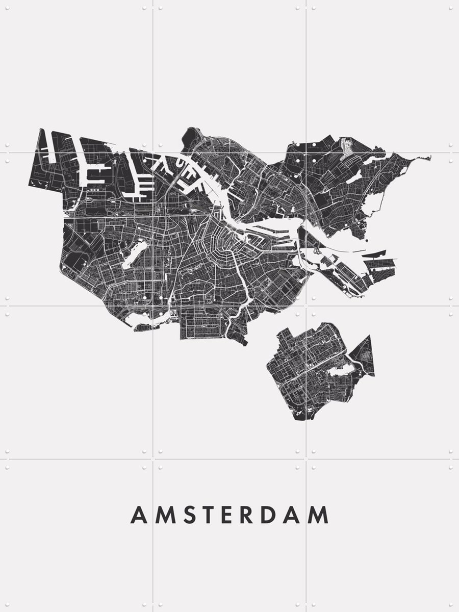 IXXI Amsterdam City Map, Kunst in Kaart - 60 x 80 cm - Gratis ophangtool - Grote wanddecoratie en posters - Minimalisme, Technische Tekening, Line
