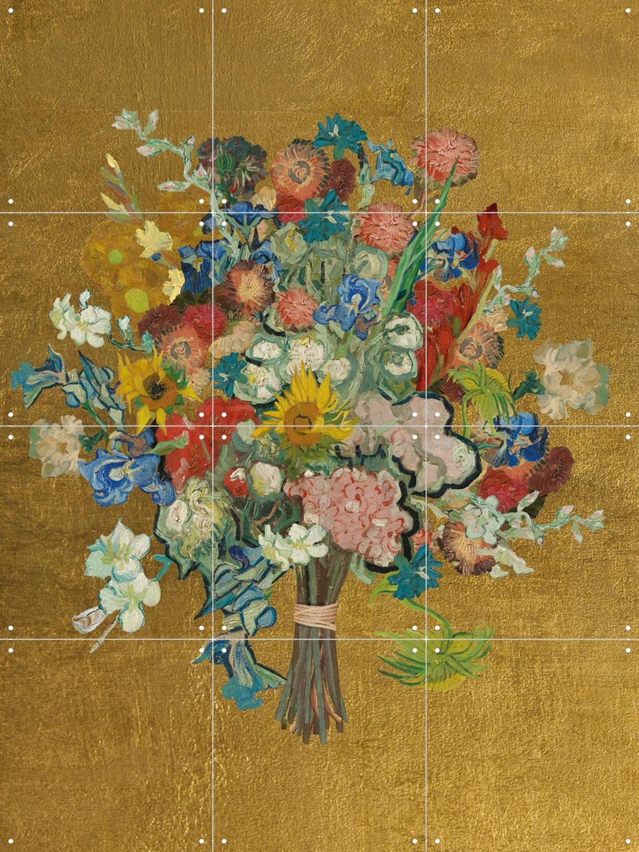 IXXI Vincent's bloemen - goud, Vincent van Gogh (1853 - 1890) & Van Gogh Museum - 60 x 80 cm - Gratis ophangtool - Grote wanddecoratie en posters -
