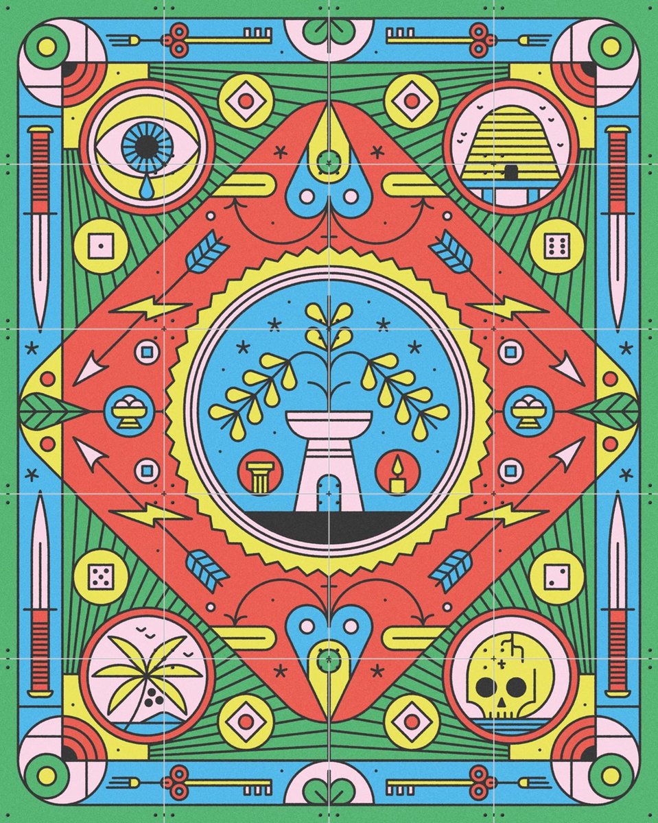 IXXI Tarot, Studio Muti - 80 x 100 cm - Gratis ophangtool - Grote wanddecoratie en posters - Kleurrijk, Geometrische Kunst, Digitale Kunst, Speels