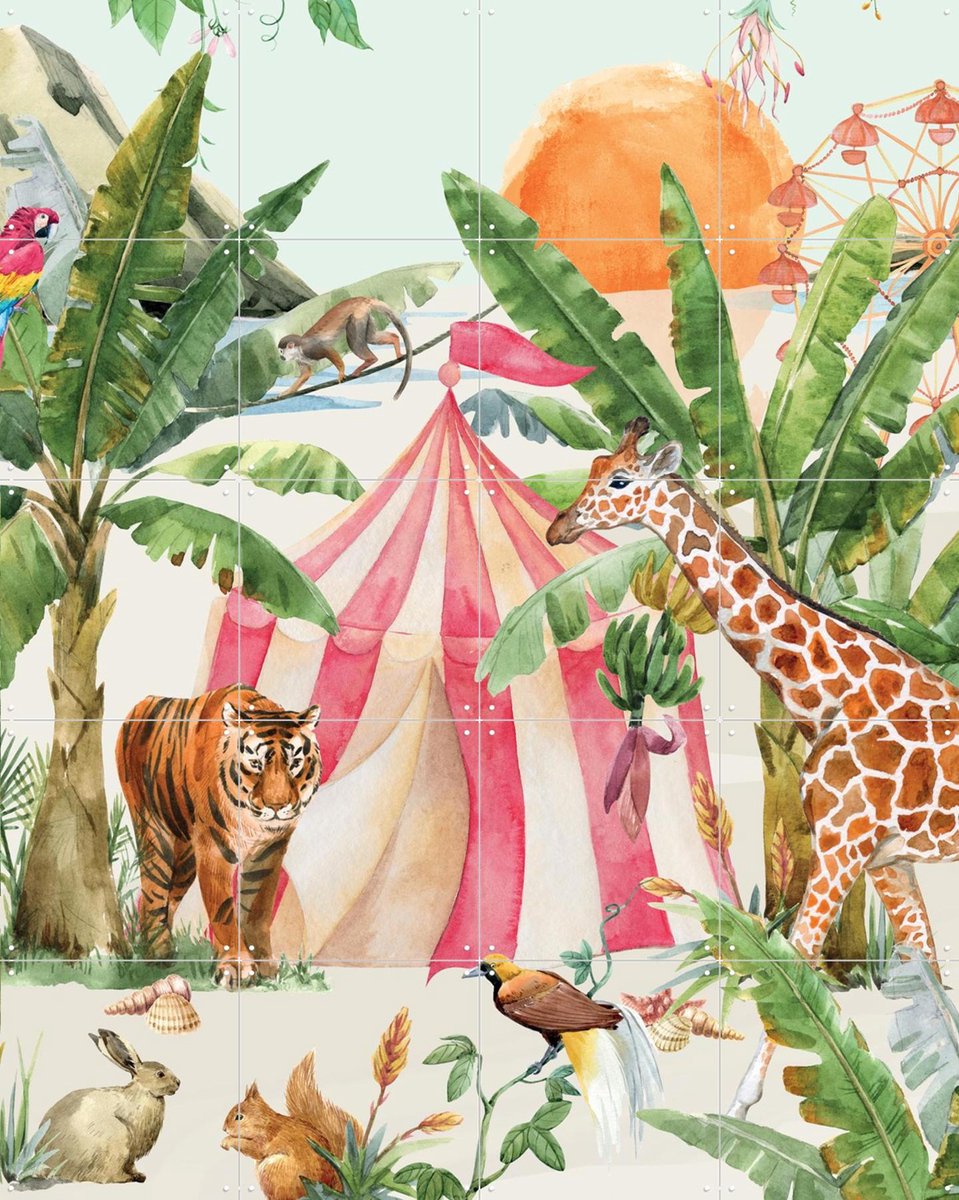 IXXI Circus Sunset, Creative Lab Amsterdam - 80 x 100 cm - Gratis ophangtool - Grote wanddecoratie en posters - Illustraties, Aquarel, Speels