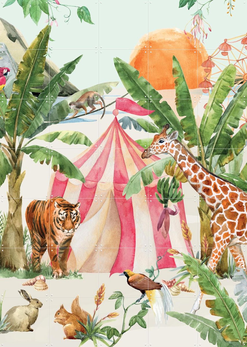 IXXI Circus Sunset, Creative Lab Amsterdam - 100 x 140 cm - Gratis ophangtool - Grote wanddecoratie en posters - Illustraties, Aquarel, Speels
