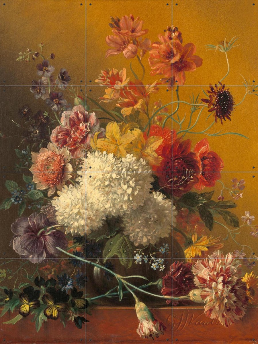 IXXI Bloemstilleven, Jan van Os & Rijksmuseum - 60 x 80 cm - Gratis ophangtool - Grote wanddecoratie en posters - Schilderijen, Klassiek, Olieverf