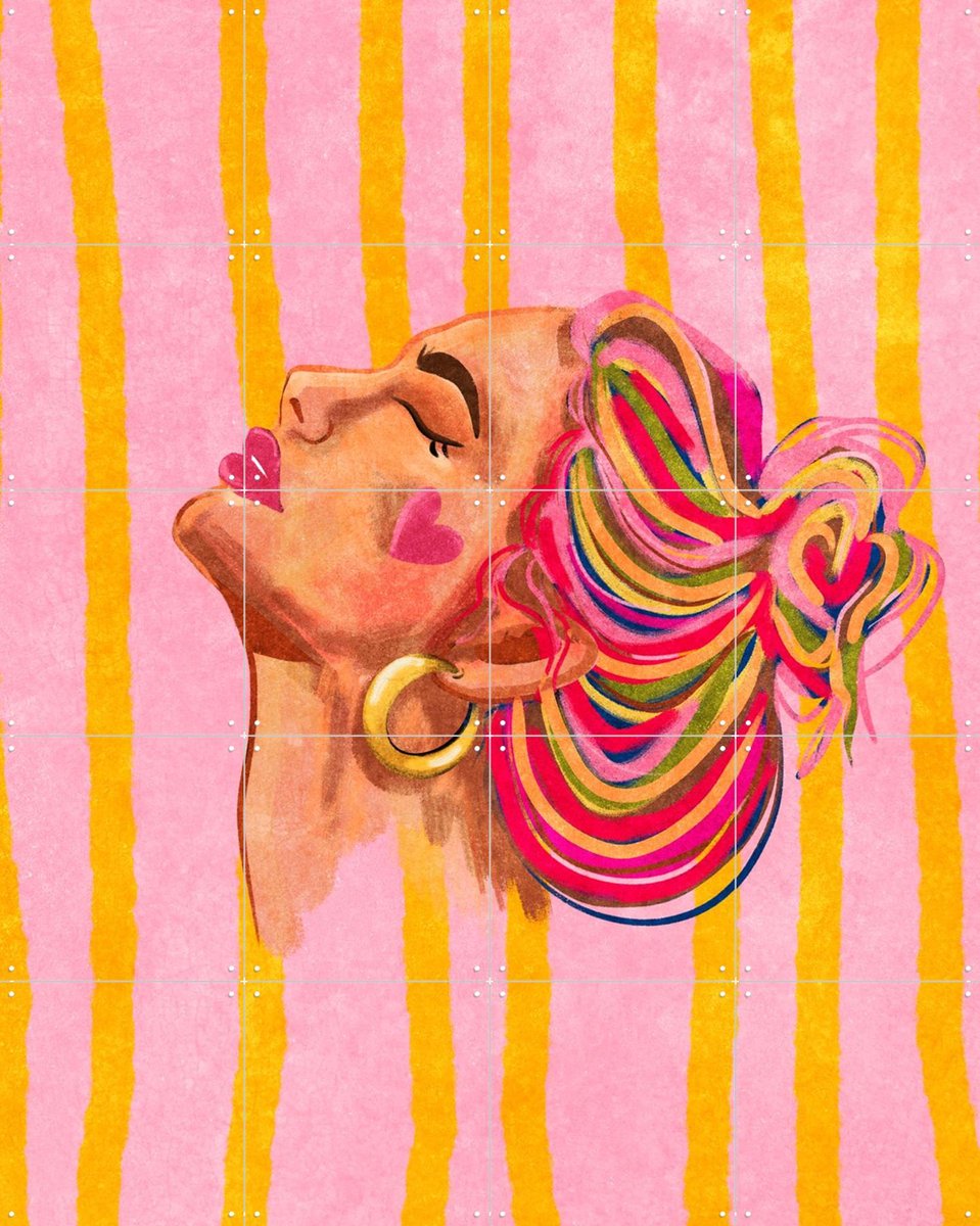 IXXI Woman Dreaming, Raissa Oltmanns - 80 x 100 cm - Gratis ophangtool - Grote wanddecoratie en posters - Illustraties, Speels, Kleurrijk, Pop art