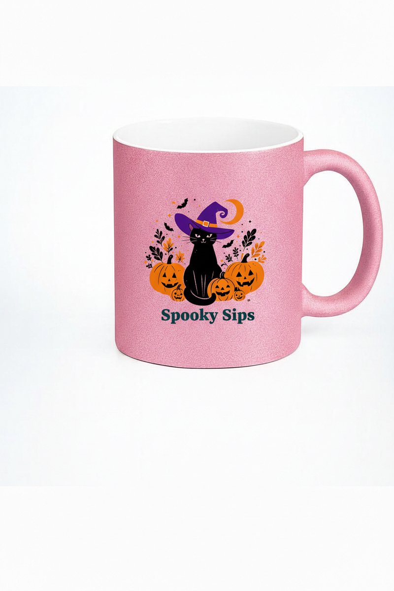 Spooky Sips Halloween Mok met Zwarte Kat en Pompoenen - Cadeau Idee
