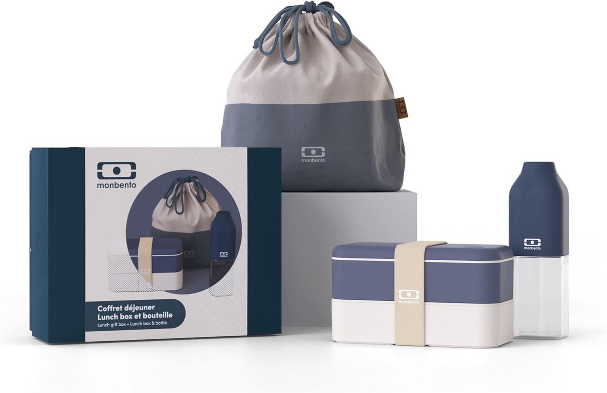 Luxe Lunchbox Set met Bento Doos en Drinkfles - Blauw - Magnetron, Vaatwasser & Vriezerbestendig
