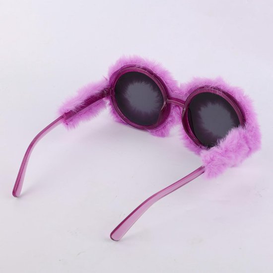 Fuzzy Ronde Zonnebril Paars - Pluche Feestbril voor Carnaval & Cosplay — afbeelding 2