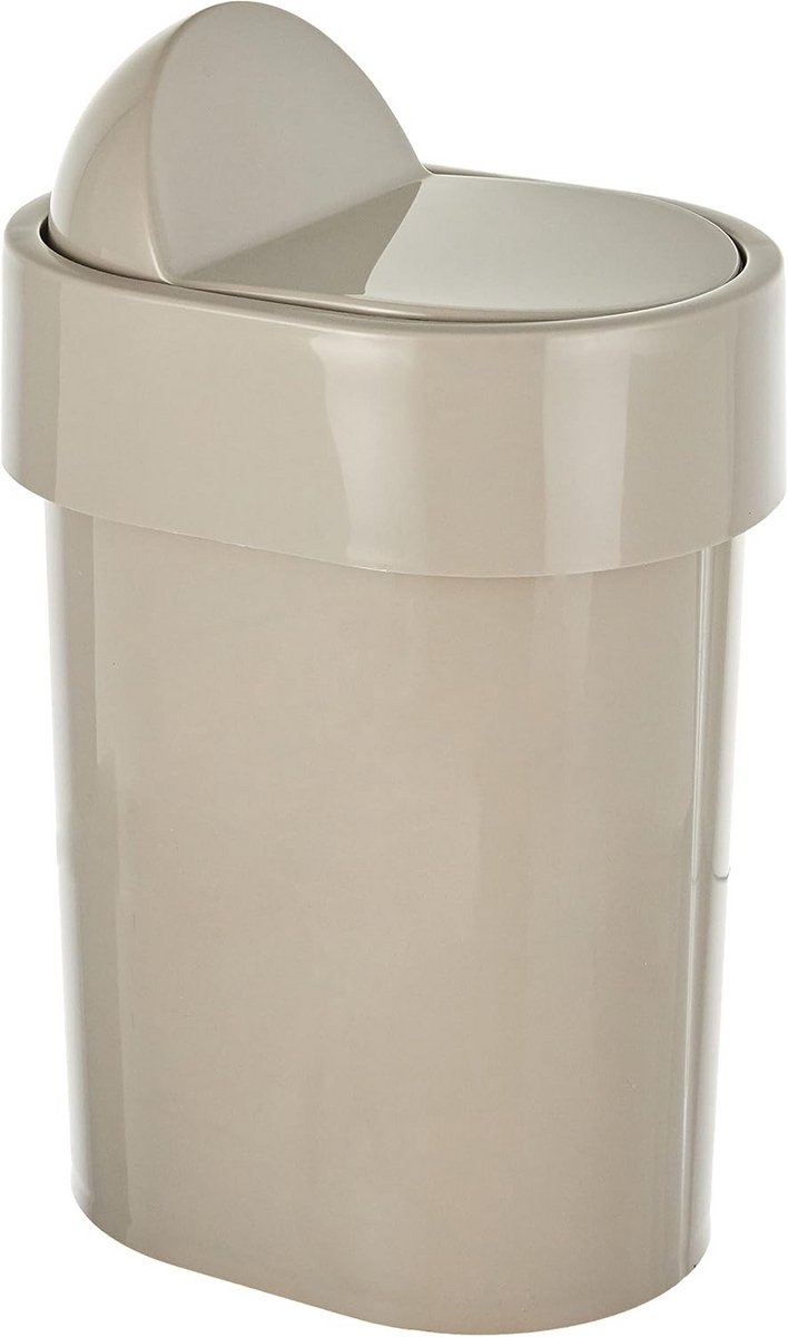 Beige afvalemmer met schommeldeksel voor badkamer of toilet - 15x21x34 cm