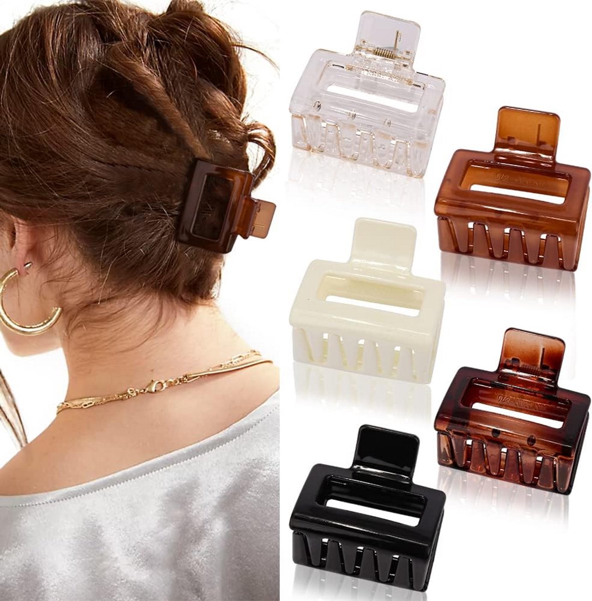 Vierkante Mini Haarspeldjes - Set van 5 Kleine Acryl Klauwclips voor Kort en Dun Haar