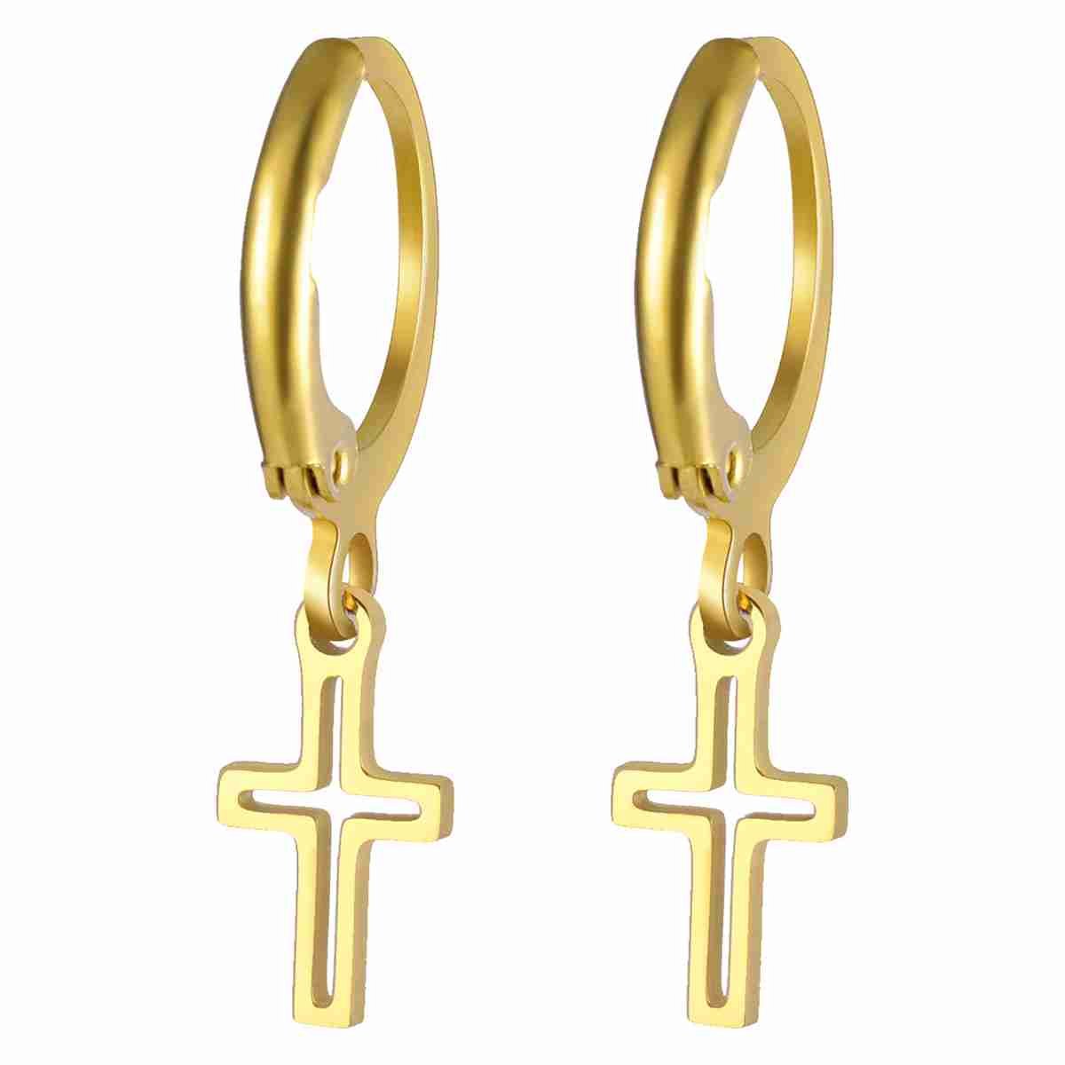 WeLoveSilver - goudkleurige chirurgisch stalen oorringen - kruis hanger - 23 mm
