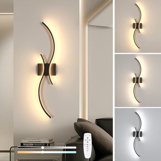 Dimbare LED Wandlamp Zwart Binnen met Afstandsbediening en App, 3000K