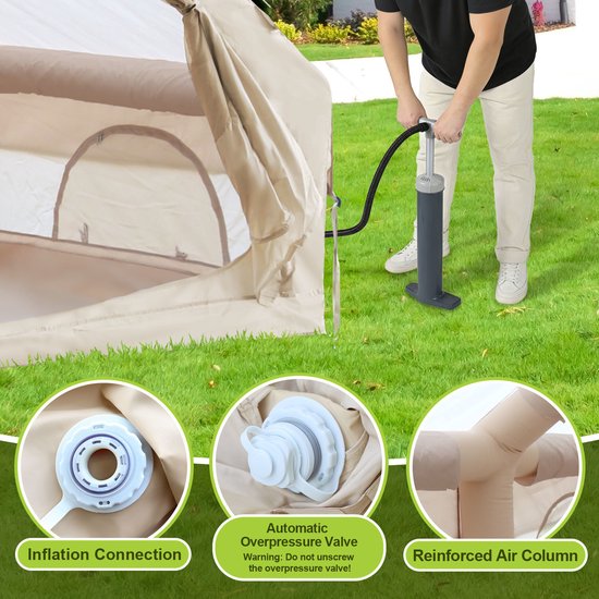 opblaasbare tent opblaasbare glamping tent Tot 6-8 personen Beige Waterdicht Camping, Tuin, Glamping 300x400x210cm van Merkloos — afbeelding 3