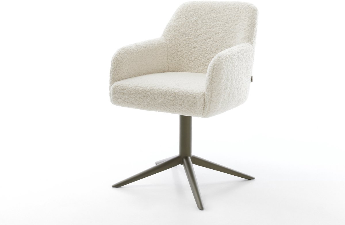 DELIFE Eetkamerstoel Greg-Flex kruispoot afwerking met titanium teddy beige 360° draaibaar rocker-functie pocketveer kern