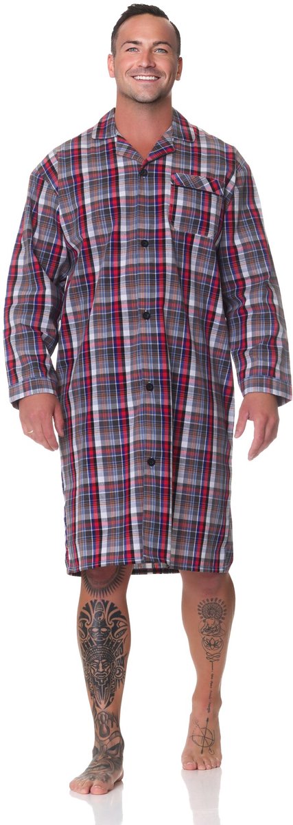 Normann geweven herennachthemd met lange mouwen en knoopsluiting - ook in oversize