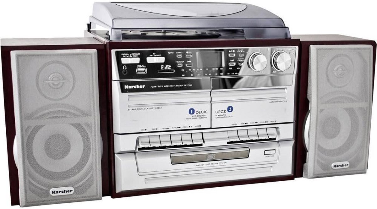 Compact Stereo Systeem met Platenspeler, CD, Cassette, USB en Radio