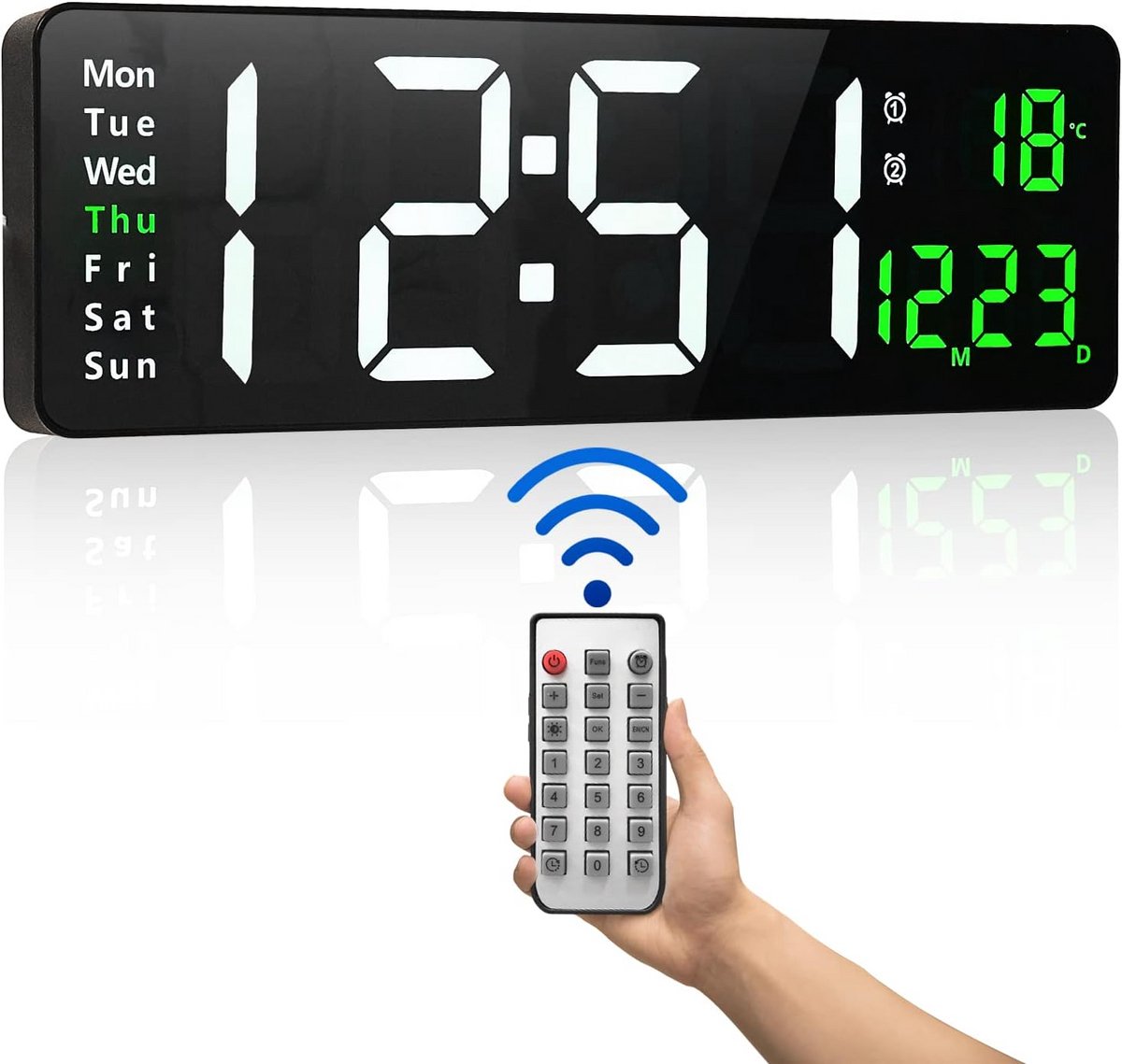 Grote Digitale Wandklok 16 inch met Datum, Temperatuur, Timer en Dimfunctie
