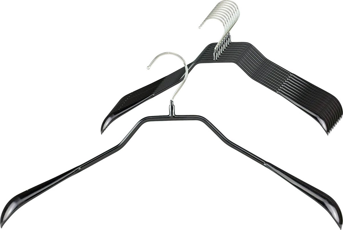 Set van 10 Zwarte Antislip Kledinghangers met Brede Schouders voor Jassen en Blazers