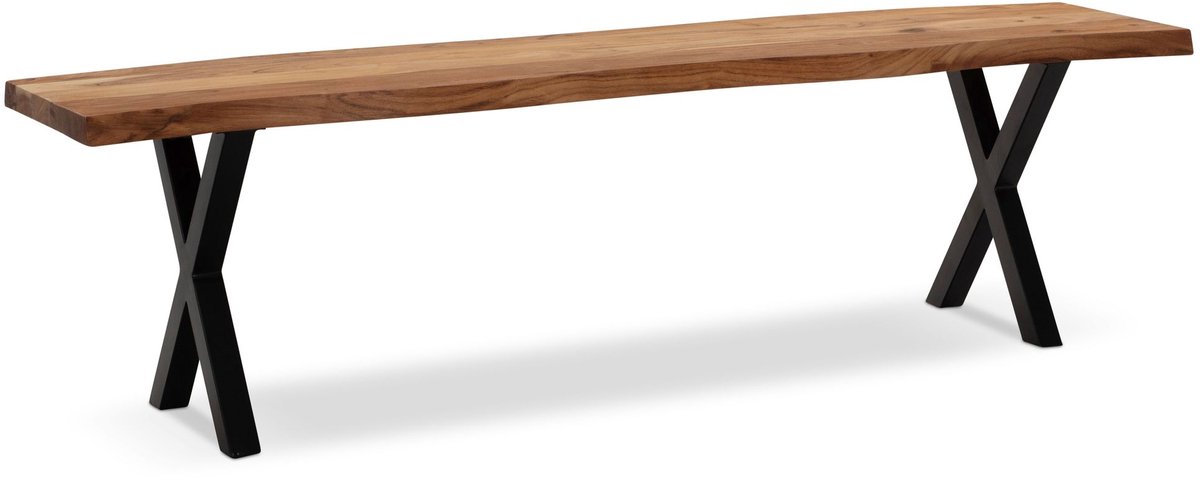 Acacia Eetkamerbank 120x40 cm - Keukenbank - Eettafelbank - Licht goudbruin - Modern design - X-poten - Uniek met boomrand