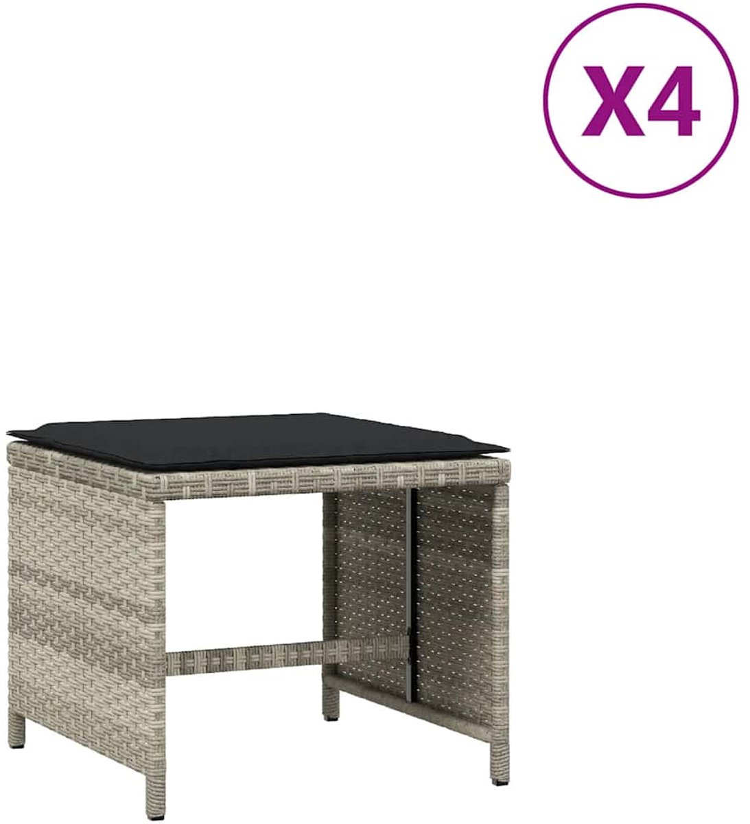 vidaXL Tuinkrukken - 4 - st - met - kussens - 41x41x36 - cm - poly - rattan - lichtgrijs