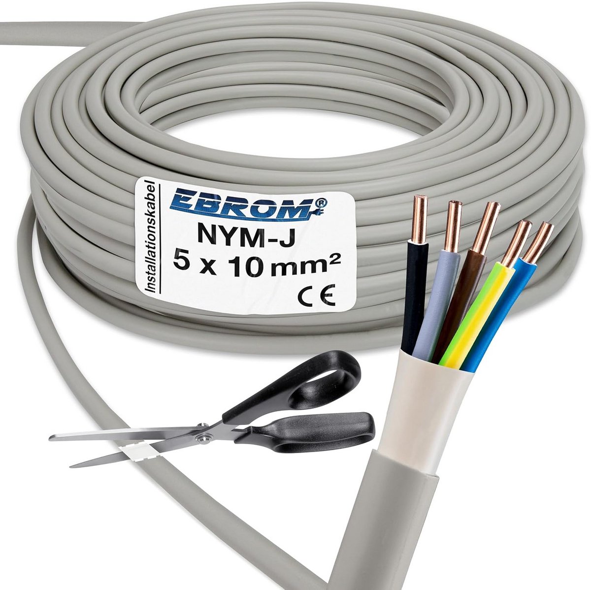 Installatiekabel NYM-J 5x10 mm² op Maat per Meter - Vochtige Ruimtes