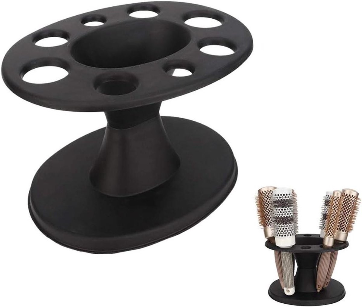 Ronde haarborstel en kamhouder voor haarstyling accessoires - zwart